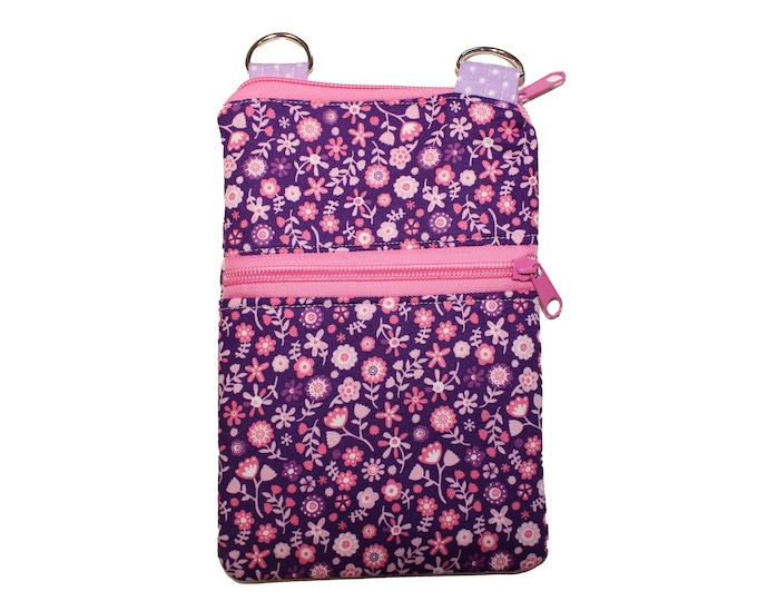 Cellphone Crossbody Purse Purple and Pink Floral