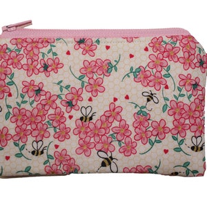 Roze en wit bloemen met bijen munt portemonnee