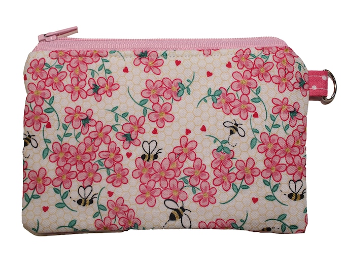 Pink and White Floral with Bees Coin Purse