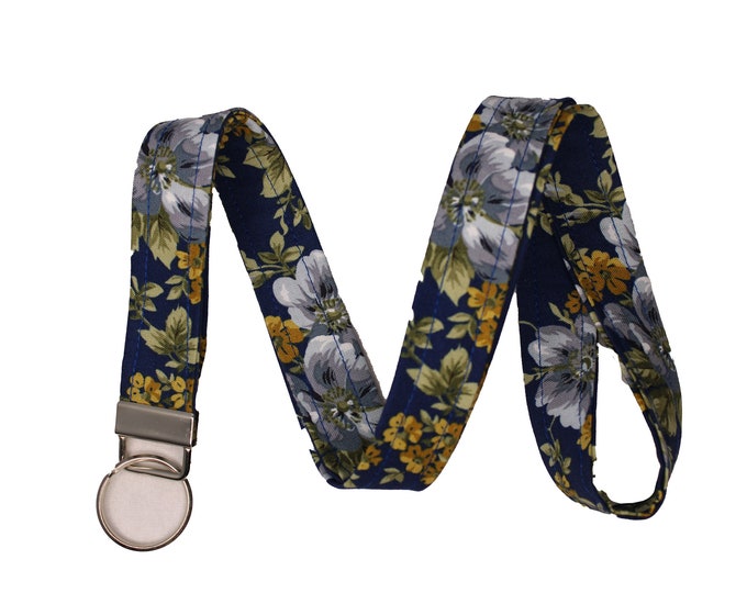 Navy Blue Floral  Lanyard