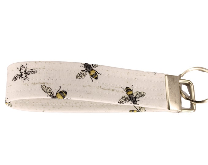 White Bee Fabric Keychain