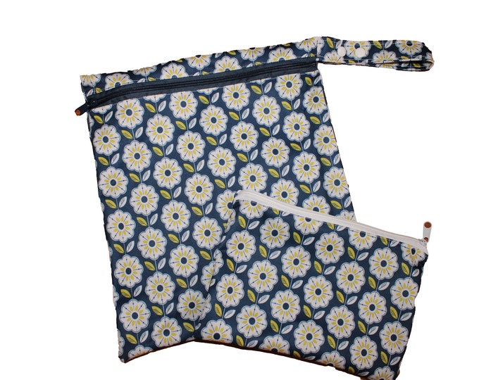 Wet Bag Navy and Yellow Flower