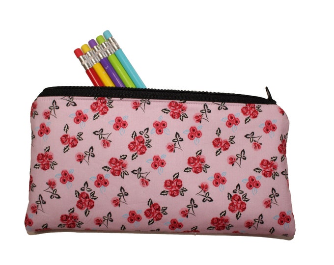 Emily Pencil Pouch Pink and Black Floral