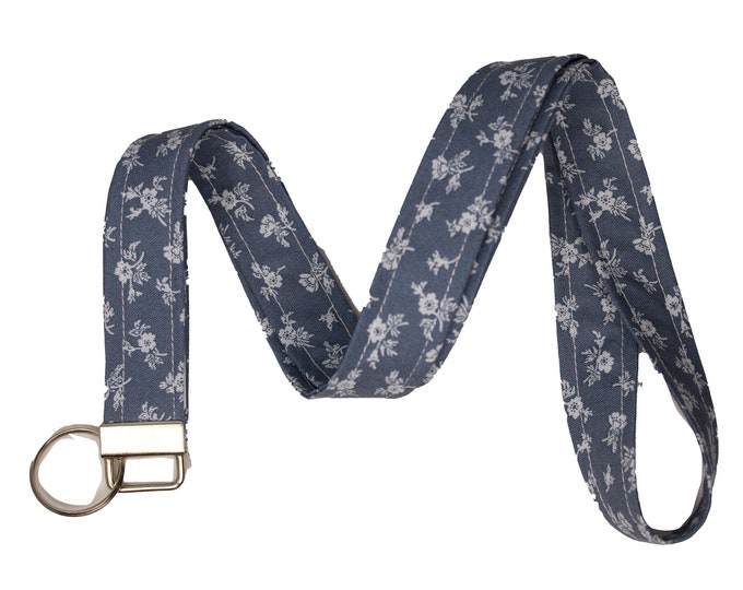 Denim Blue Floral  Lanyard