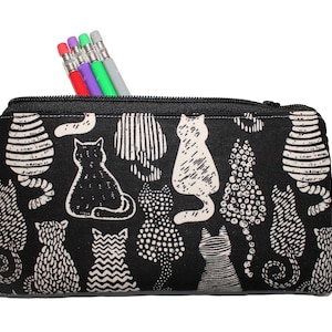 Emily Pencil Pouch Cats on Black