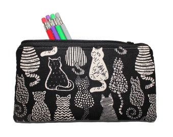 Emily Pencil Pouch Cats on Black