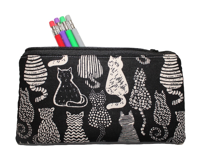 Emily Pencil Pouch Cats on Black