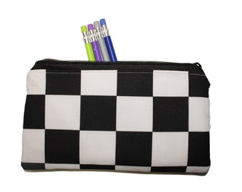 Emily Pencil Pouch Black and White Checkers