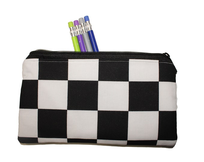 Emily Pencil Pouch Black and White Checkers