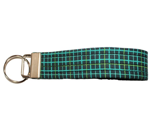 Green and Black Grid Fabric Keychain