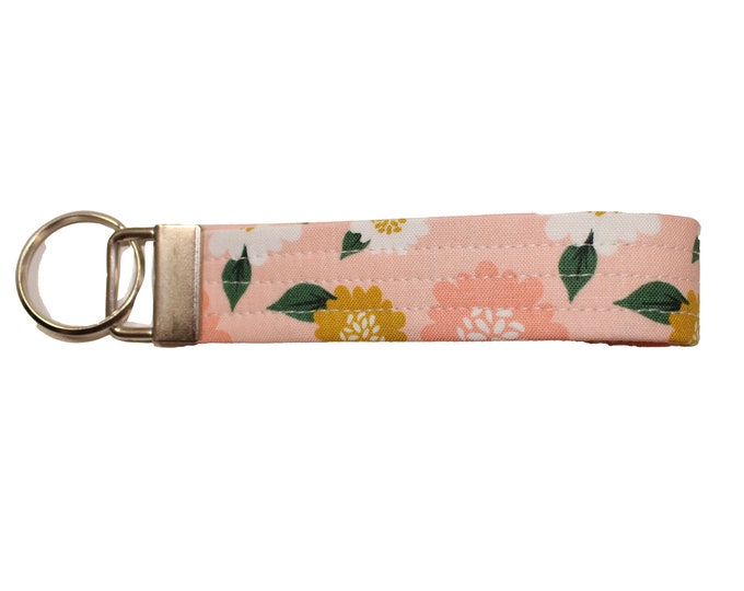 Pink Floral Fabric Keychain