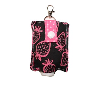 Hand Sanitizer/Lotion Caddy Pink Strawberries on Black