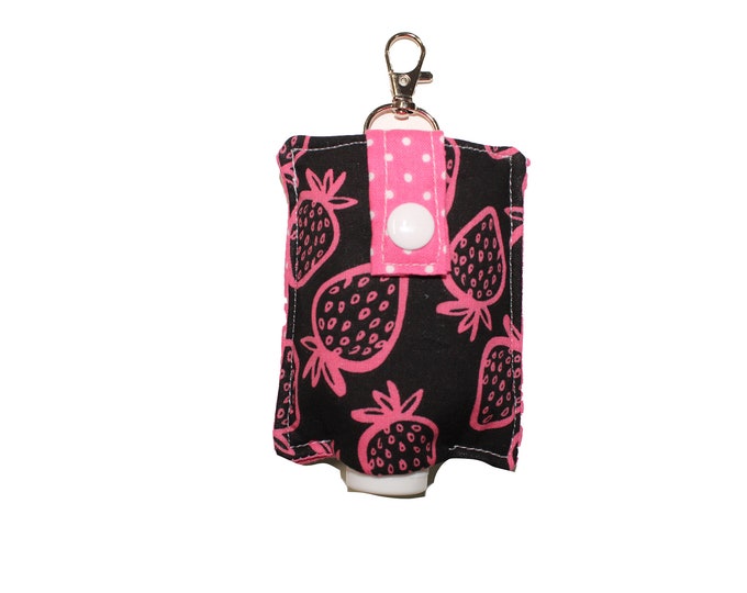 Hand Sanitizer/Lotion Caddy Pink Strawberries on Black