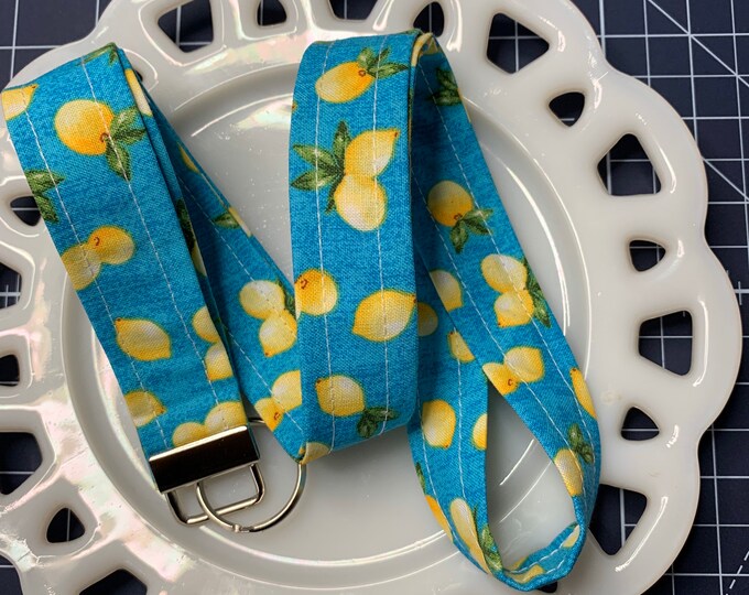 Lemons on Blue Lanyard