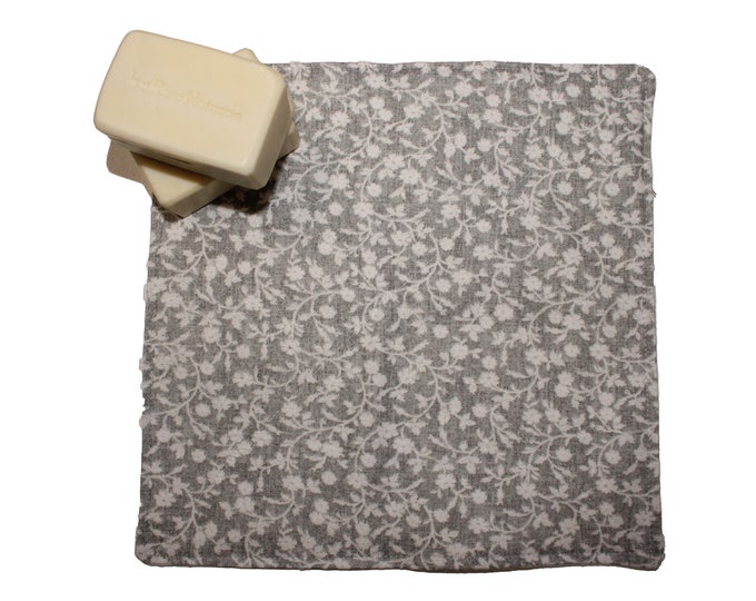 Grey Floral Flannel Washcloth