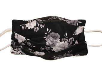 Surgical Face Mask Cover Black and Grey Floral
