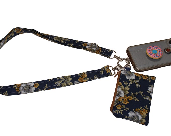 Crossbody Phone Strap Navy Blue Floral