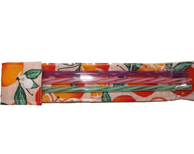 Reusable Straw Pouch Oranges on Pink