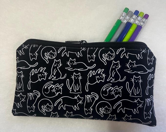 Emily Pencil Pouch Cats on Black