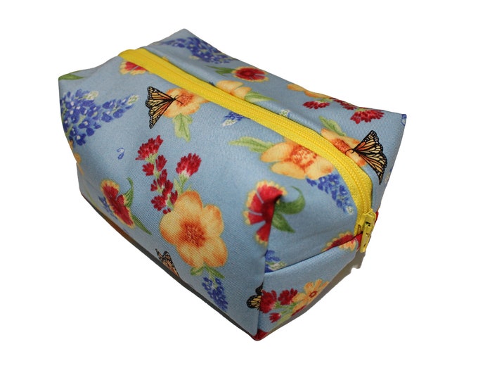Bee on Blue Floral Cosmetic Case