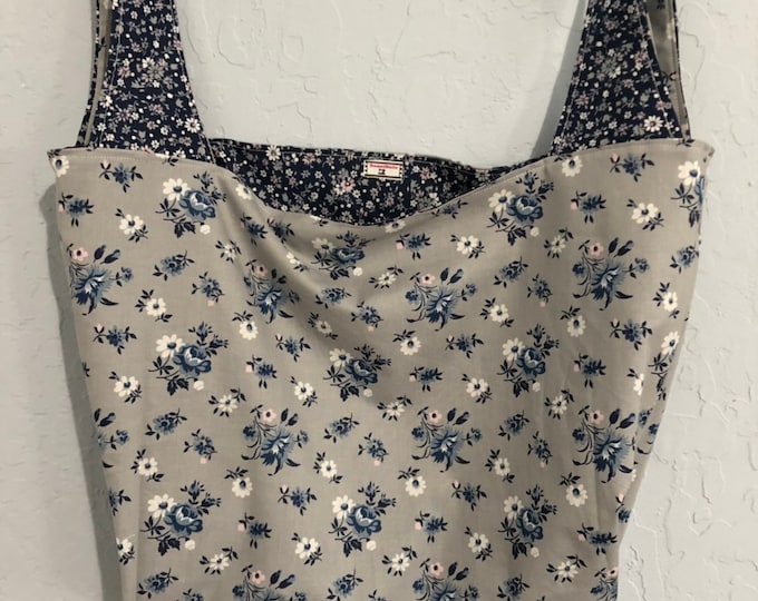 Navy and Grey Floral Reversible Market Bag