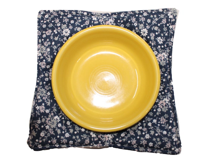 Reversible Bowl Cozy Navy and Grey Floral