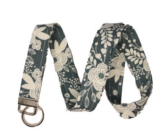 Blue and Cream Floral Lanyard