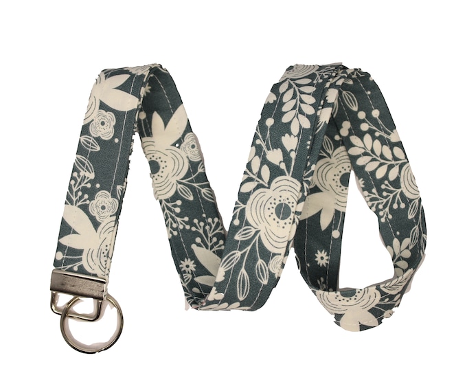 Blue and Cream Floral Lanyard