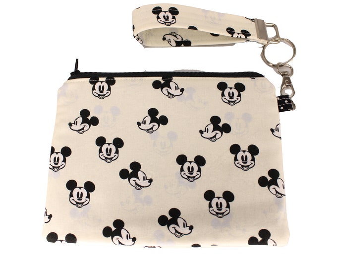 Cream Shadowed Mickey Mouse Carly Wristlet