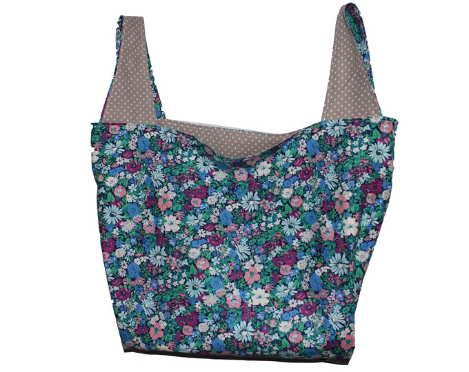 Purple and Teal Floral Reversible Market Bag