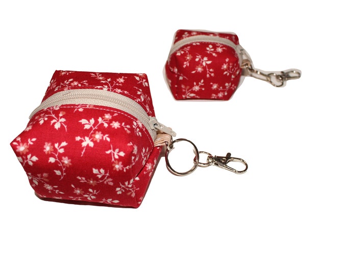 Cube Pouch Red and Taupe Floral