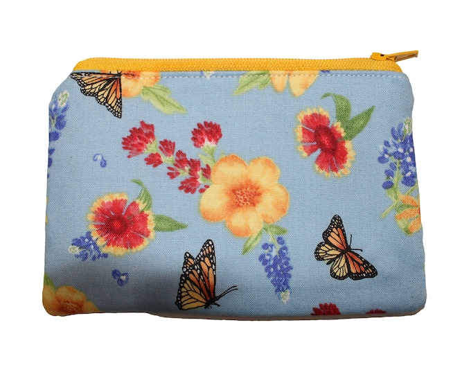 Blue Butterfly  Floral Coin Purse