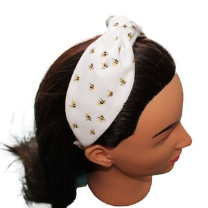 White Bee Knotted Headband