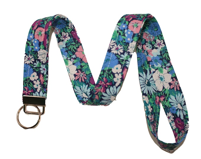 Pink, Purple and Teal Floral  Lanyard