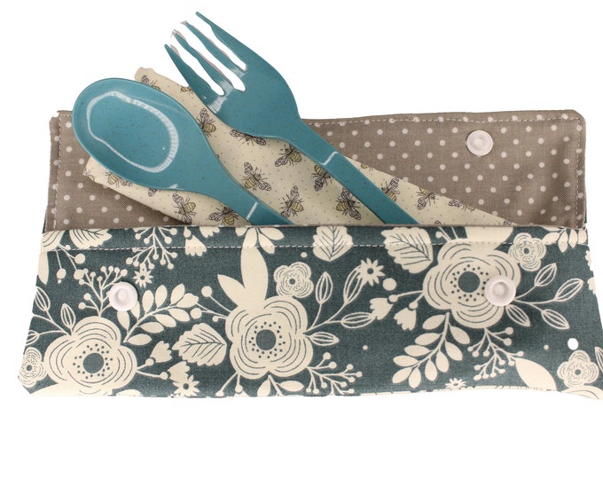 Denim Blue Floral Cutlery Case