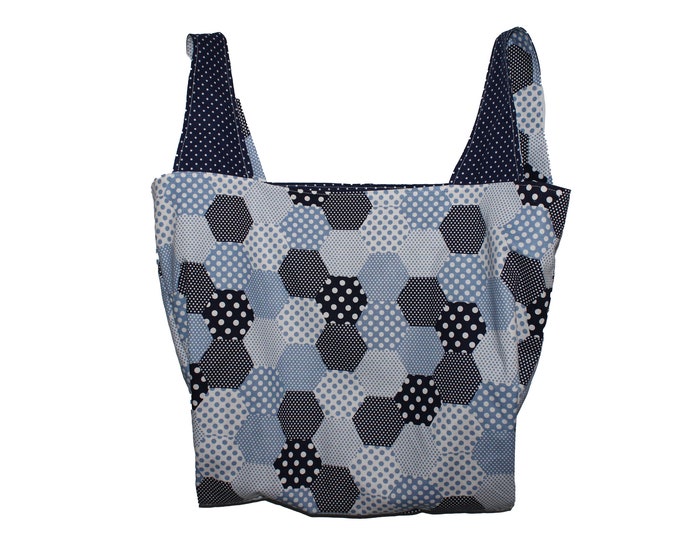 Navy Blue Hexagon Reversible Market Bag