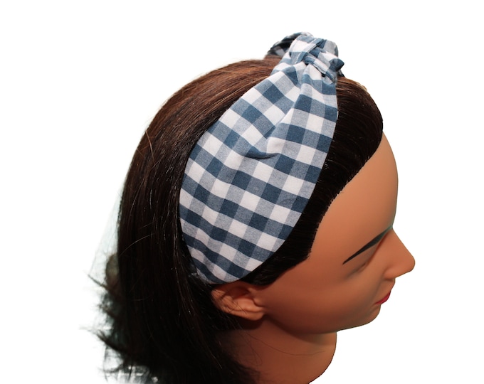 Blue Gingham Knotted Headband