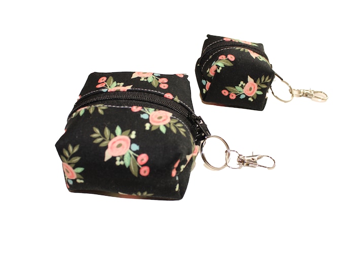 Cube Pouch Black and Pink Floral