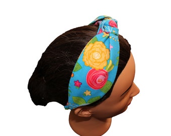 Bright Blue Floral  Knotted Headband