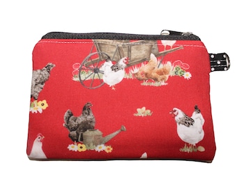 Chickens on Red Coin Purse