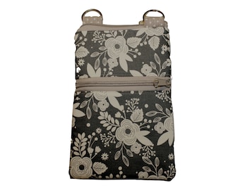 Cellphone Crossbody Purse Denim Blue Floral