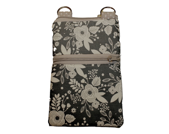 Cellphone Crossbody Purse Denim Blue Floral