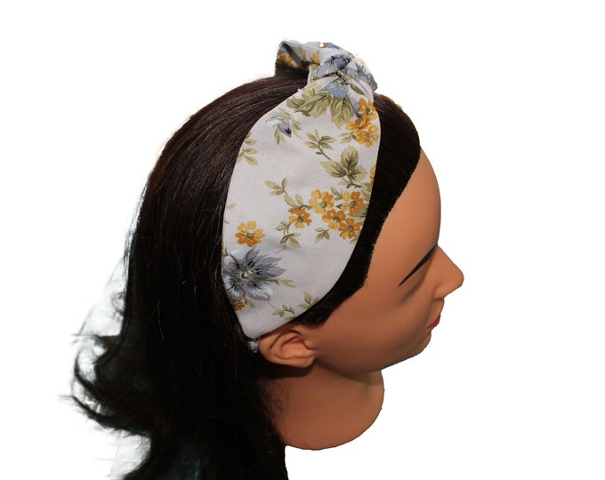 Grey Floral  Knotted Headband