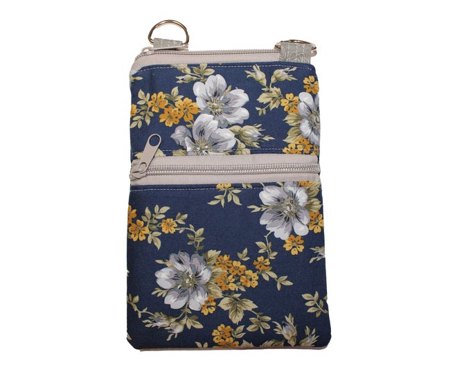 Cellphone Crossbody Purse Navy Floral