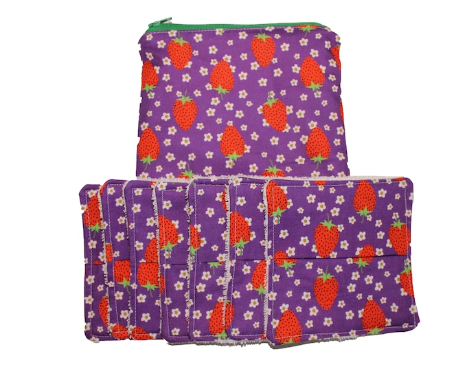 Reusable Facial Wipes Strawberries on Purple