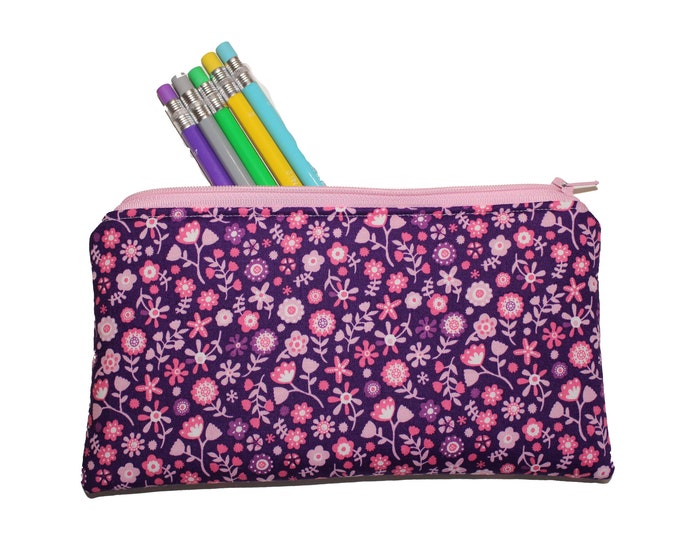 Emily Pencil Pouch Pink and Purple Floral