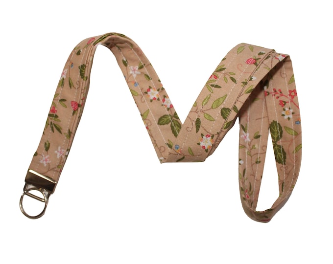 Strawberries on Tan  Lanyard