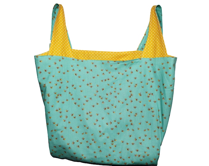 Teal Bee Reversible Market Bag