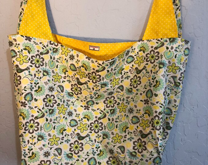 Yellow Bird Floral Reversible Market Bag