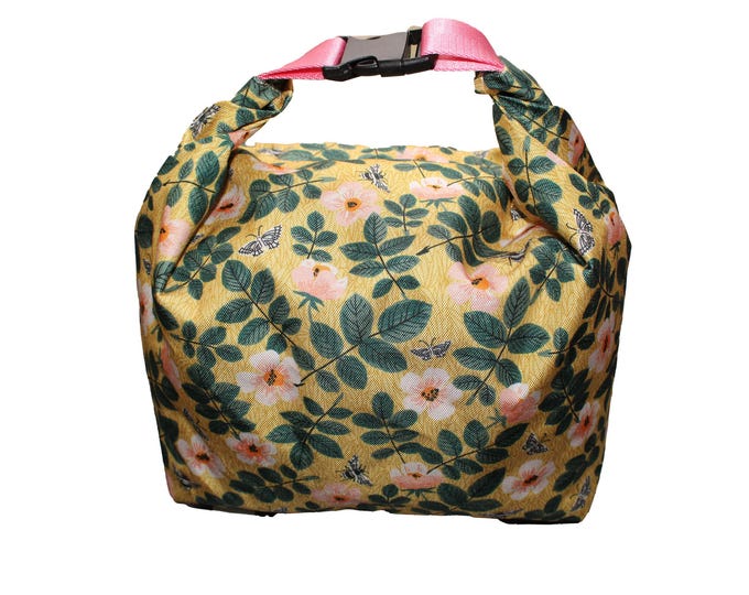 The Roll Down Bag Pink Flowers on Yellow